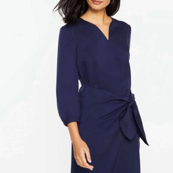 J. McLaughlin Ciara Wrap Dress Dark Navy Size Small Lyocell Brunch Elegant - Picture 1 of 16